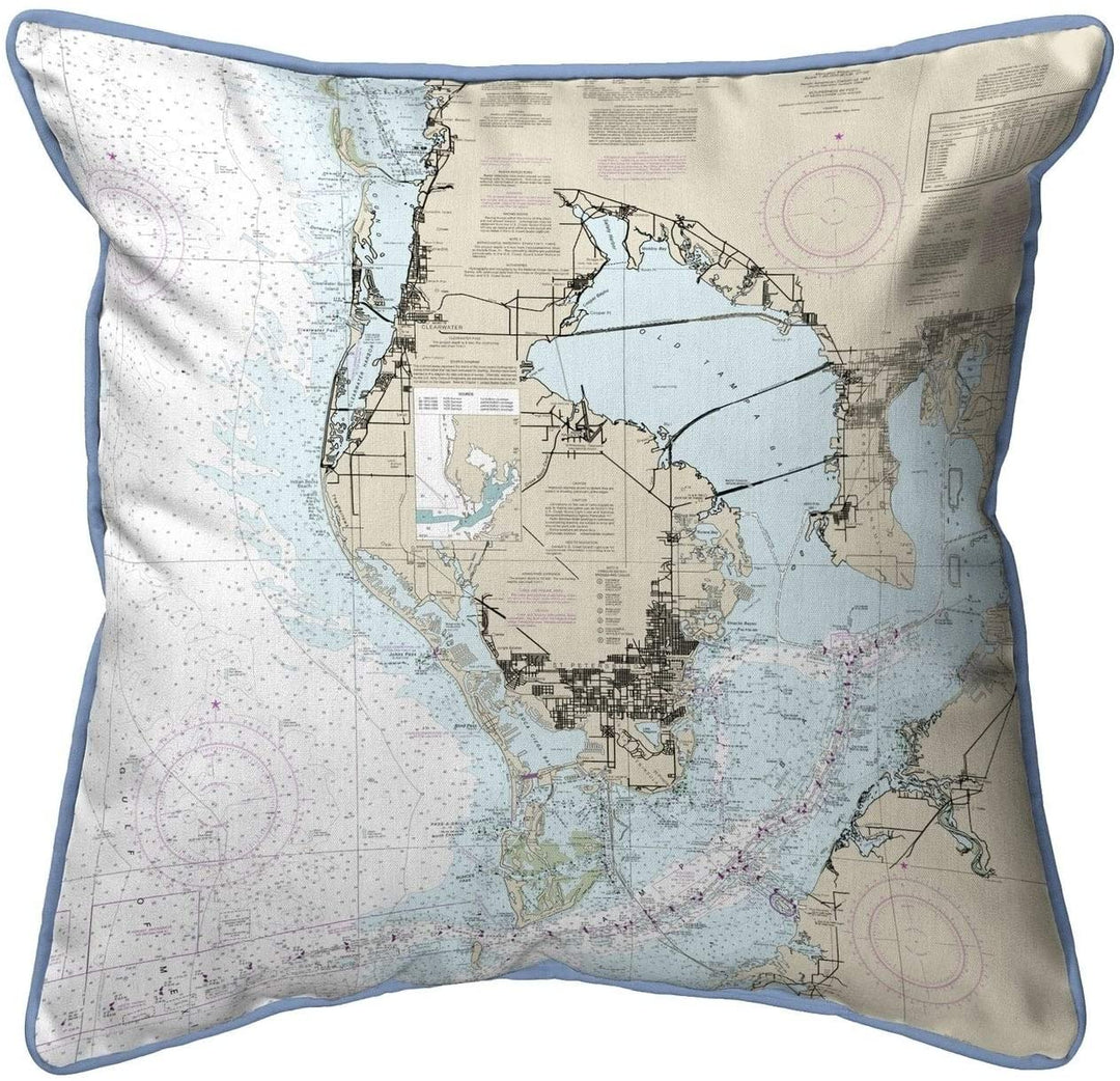 Tampa Bay Fl Nautical Map Pillow 16x20 Color Graphic Coastal