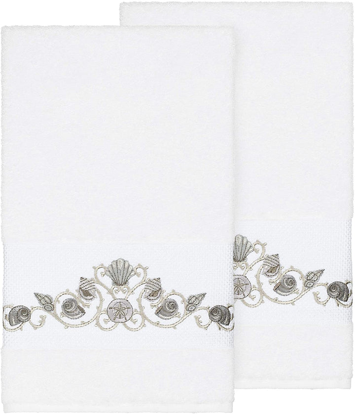 Turkish Cotton hells Embroidered White 2 Piece Bath Towel