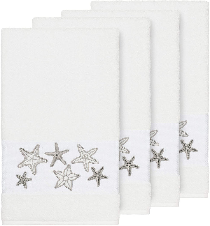 White Turkish Cotton Starfish Embroidered Bath Towels (Set