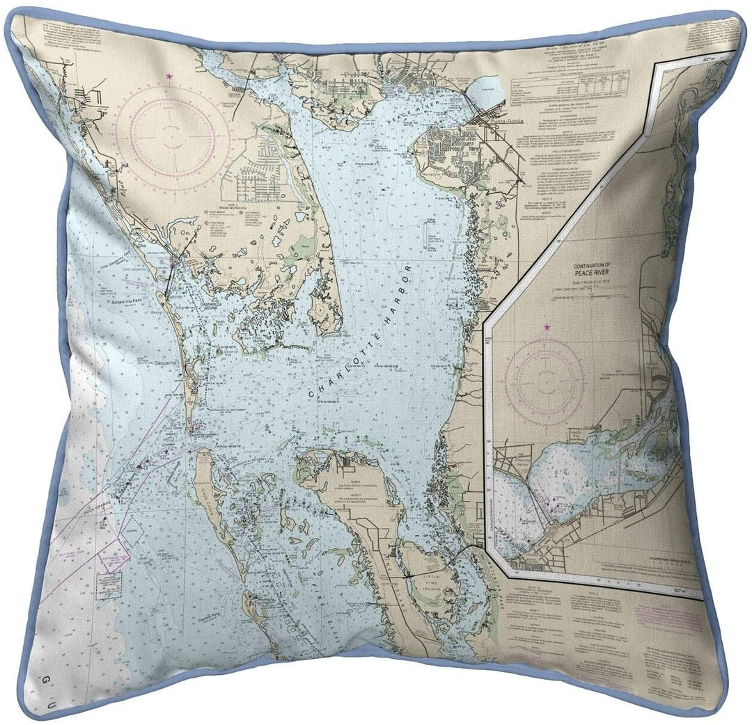 Fl Nautical Map Small Pillow 12x12 Color Graphic Coastal