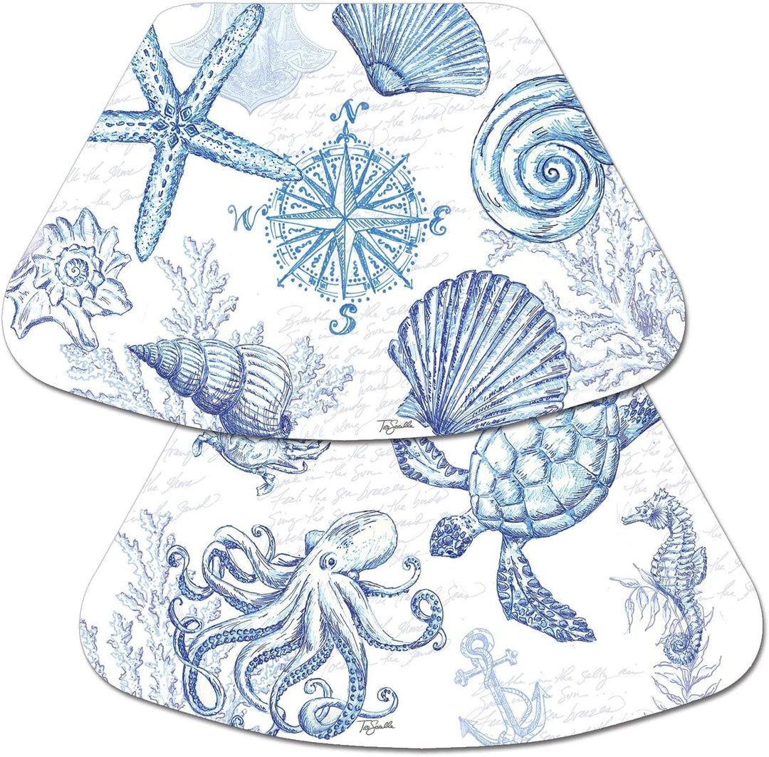 Wipe Clean Wedge Shaped Placemats Set 4 Coastal Sketch Color