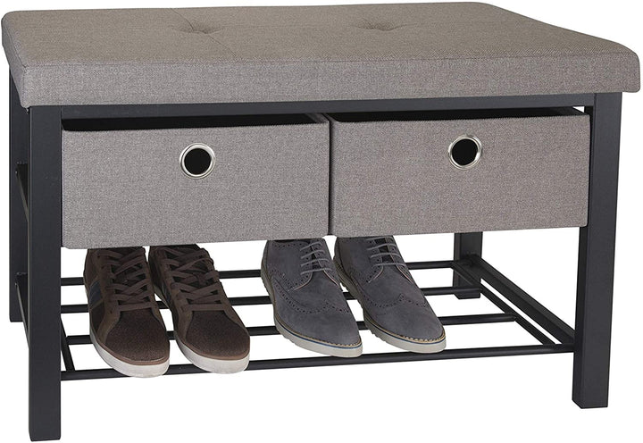 Entryway Double Bench Shoe Storage Taupe 31 9"x 12 6"x 19 5" Beige Fabric Includes Hardware - Diamond Home USA