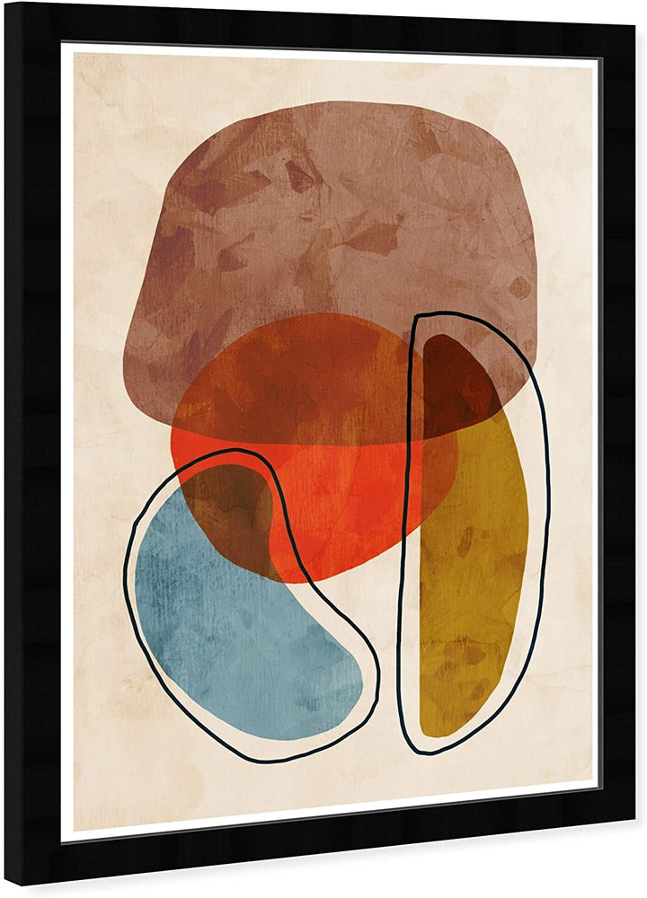 Shaped Together' Abstract Wall Art Framed Shapes Brown Red Mid Century Modern Transitional Rectangle - Diamond Home USA