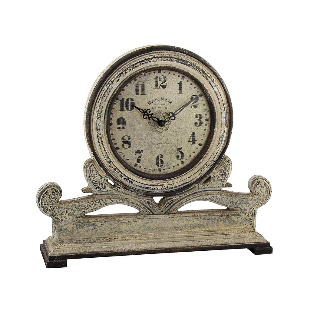 16"x15" Antique Mahogany Mantle Clock Indoor Use Grey Distressed White Finish Timepiece Art Farmhouse Rustic Livingroom Fireplace Table Clock Decor