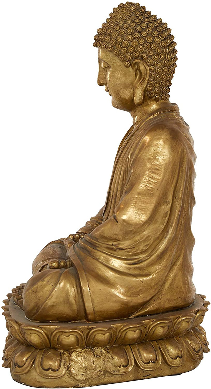 Antique Gold Polystone Sitting Buddha 12" X 16" 12 X 9 16 Resin - Diamond Home USA