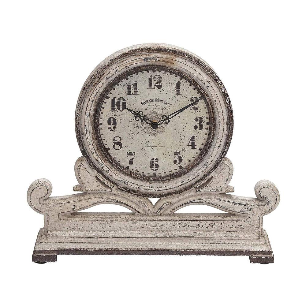 16"x15" Antique Mahogany Mantle Clock Indoor Use Grey Distressed White Finish Timepiece Art Farmhouse Rustic Livingroom Fireplace Table Clock Decor