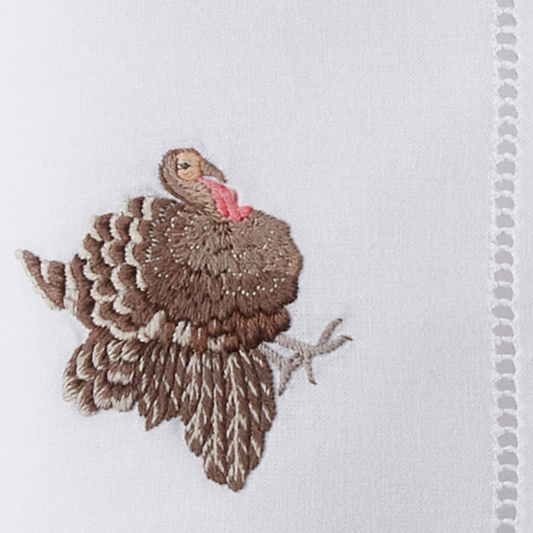 Cotton Table Napkins Embroidered Turkey Design (Set 6) White Solid Classic Modern Contemporary Novelty