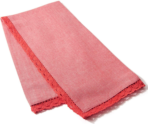 Lace Raspberry Tea Towel Cotton 20 X 28 (Case 2) Red Solid Modern Contemporary