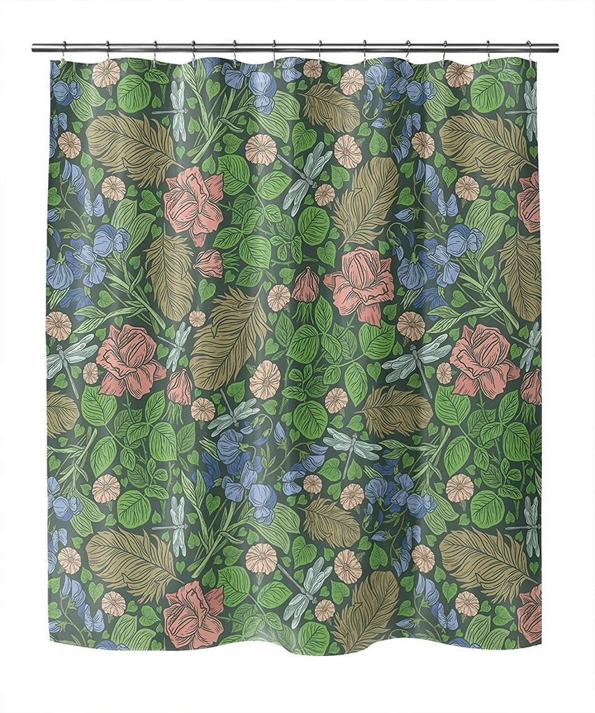 MISC Green Shower Curtain by 71x74 Green Floral Cottage Polyester