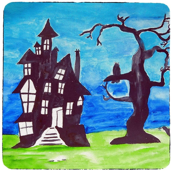 Haunted House Coaster Set 4 Color Synthetic Fiber