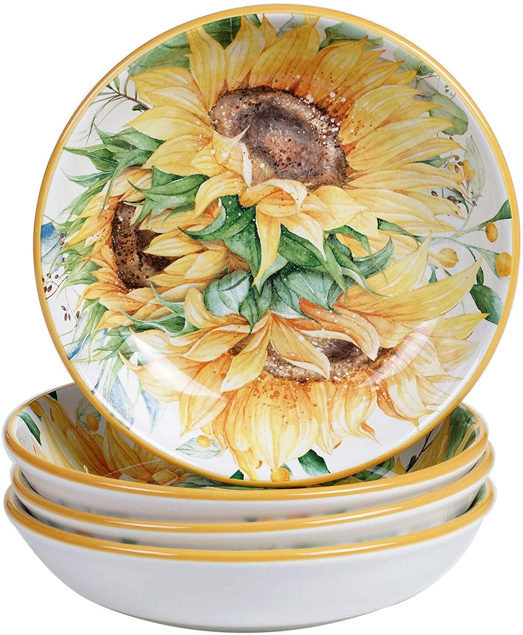 Sunflower Fields 9 inch Soup/Pasta Bowls (Set 4) Color White