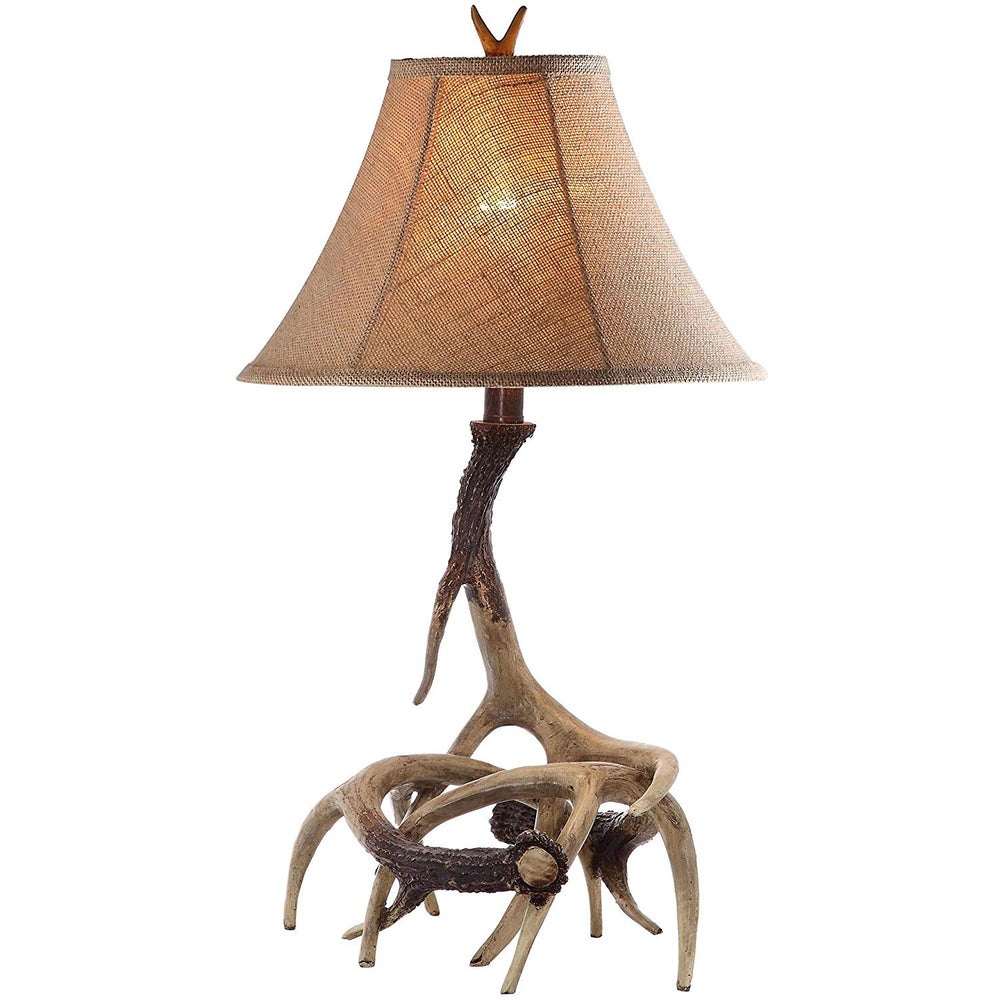 25" Deer Antler Lamp Set 2 Brown Realistic Faux Antlers Base Desk Table Light Animal Horns Theme Rustic Log Home Lodge Cabin Nature Outdoors Inspired