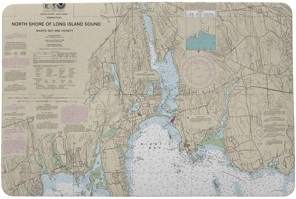 North Shore Long Island Bay Ct Nautical Map Door Mat 18x26 Color Coastal Rectangle Polyester Made USA Stain Resistant