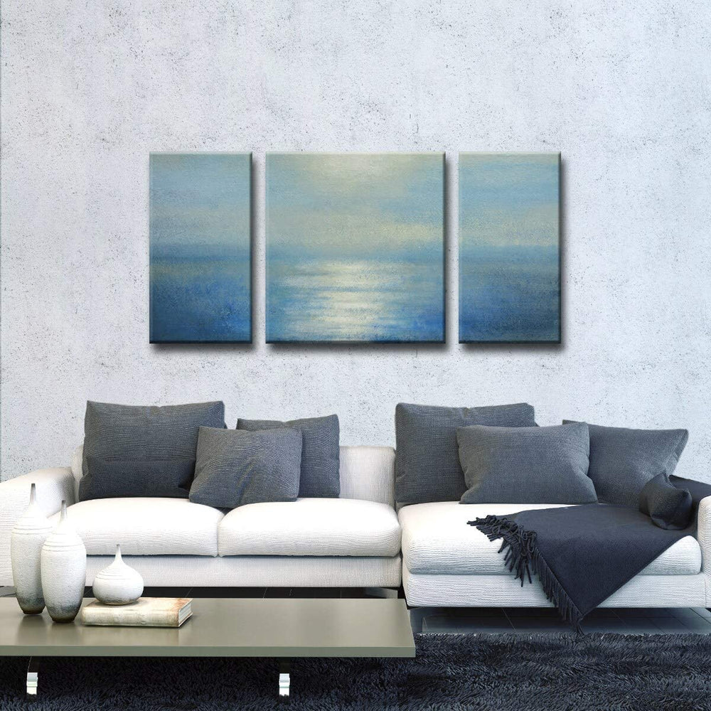 Coastal Sunrise' Jr 3 pc Canvas Art Set Blue Modern Contemporary Traditional Specialty Wood Made USA