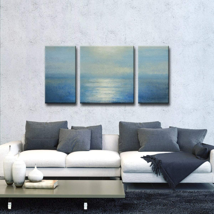 Coastal Sunrise' Jr 3 pc Canvas Art Set Blue Modern Contemporary Traditional Specialty Wood Made USA