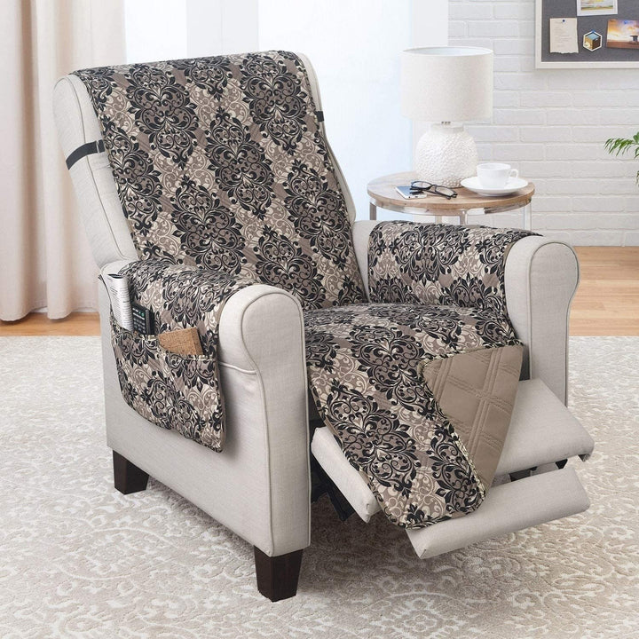 Recliner Protector French Damask Black/Taupe Color Pet