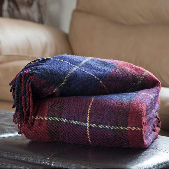 Cashmere Like Throw Blanket Blue Red Plaid Modern Contemporary Victorian Acrylic