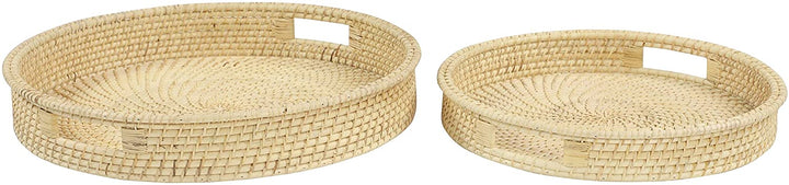 Handwoven Natural Bamboo Large Round Trays Set 2 20 X 3round