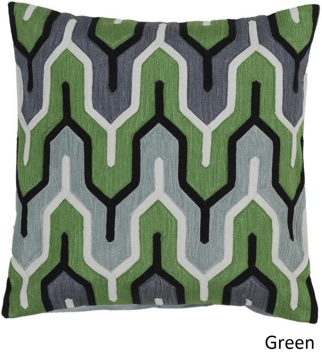 Decorative 18 inch Geometric Pillow Cover Grey Green Embroidered Patchwork Modern Contemporary Cotton Removable