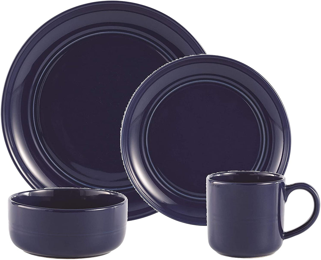 16pcs Navy Stoneware Ridge Blue Textured Formal 16 Piece