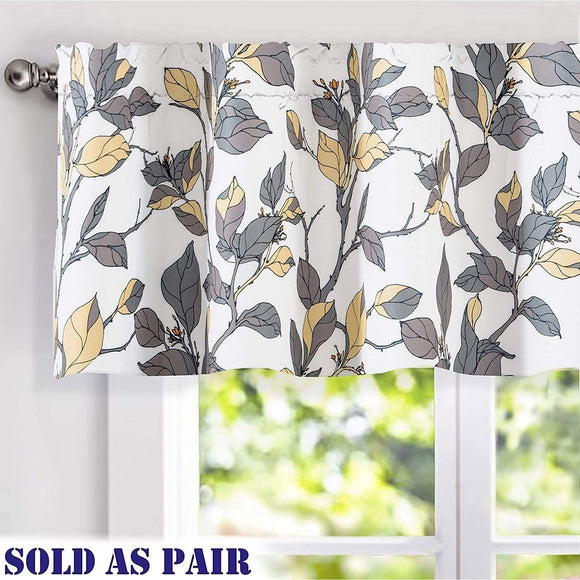 MISC Sketch Pattern Lined Window Valance Pair 52'' Width X 18'' Length Grey Floral Farmhouse Polyester Blend Energy Efficient