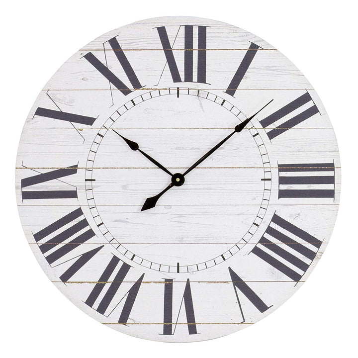 Large Shiplap Wall Clock Large Roman Numerals French Country Design Hanging Indoor Timepiece 23" Round