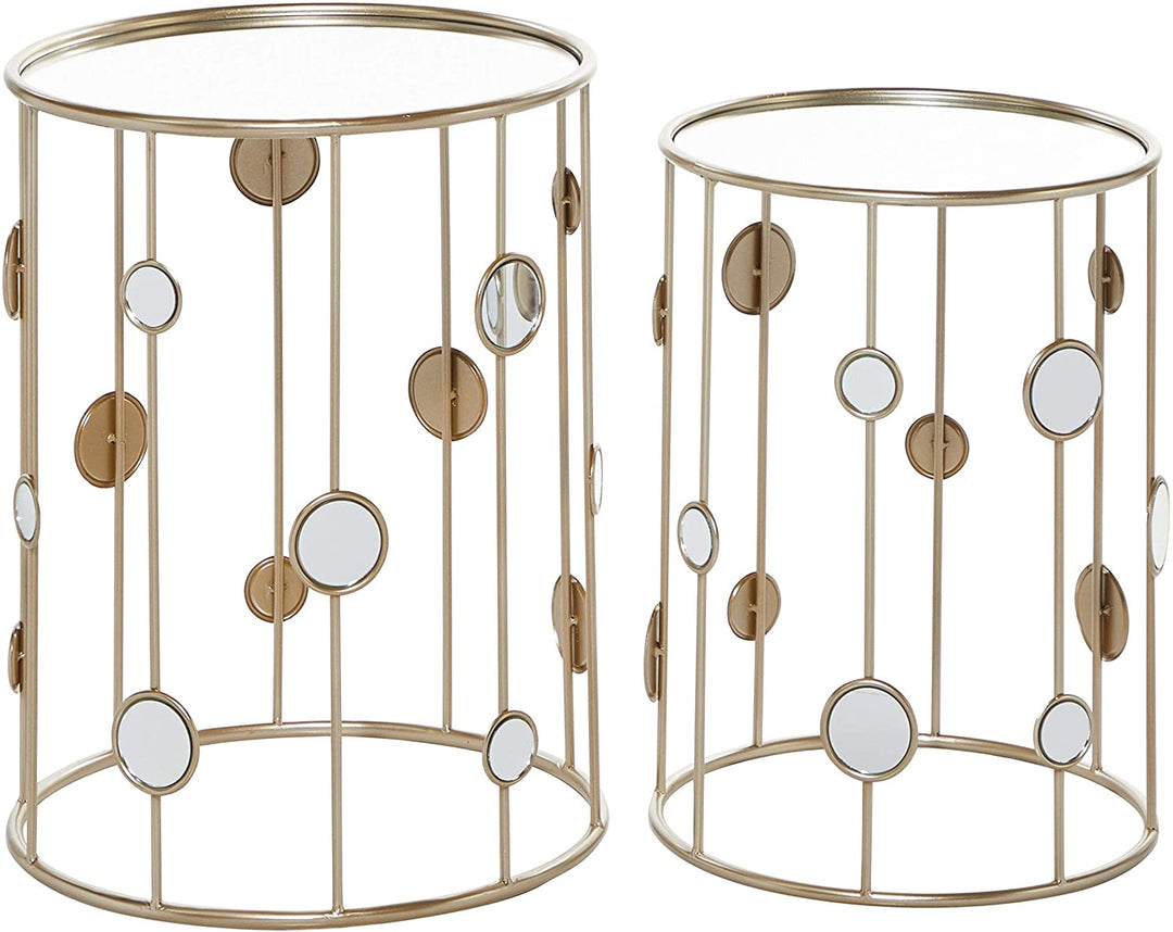 Contemporary Mirrored Round Side Tables Set 2 17 5" 19 5" 13