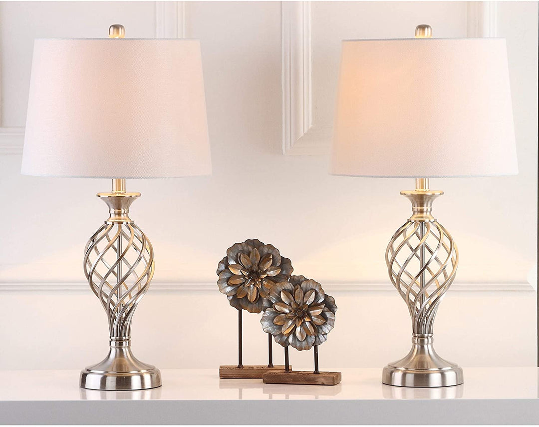 Lighting 27 inch Lattice Urn Nickel Table Lamp (Set 2) 14"x14"x26 75" Silver Modern Contemporary Transitional Bulbs Included