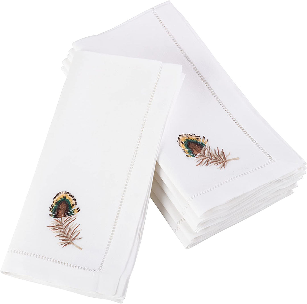 Embroidered Multicolor Feather Hemstitched Cotton Napkin