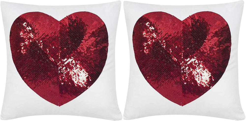 Sweet Heart 18 inch Red Decorative Throw Pillow (Set 2) Abstract Geometric Textured Glam Modern Contemporary Cotton Two Pillows - Diamond Home USA