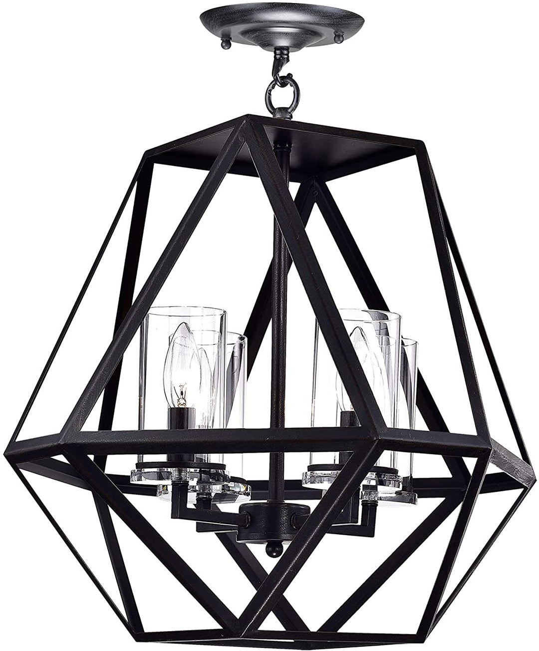 4 Light Geometric Chandelier Black Traditional Metal Dimmable - Diamond Home USA