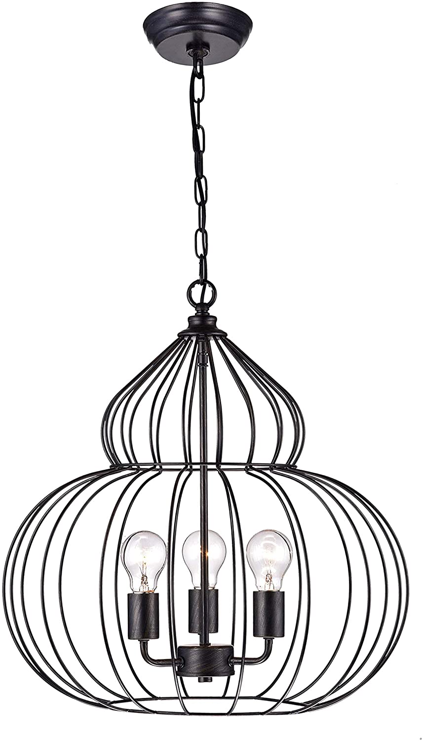 3 Light Global Chandelier Black Modern Contemporary Metal Dimmable - Diamond Home USA