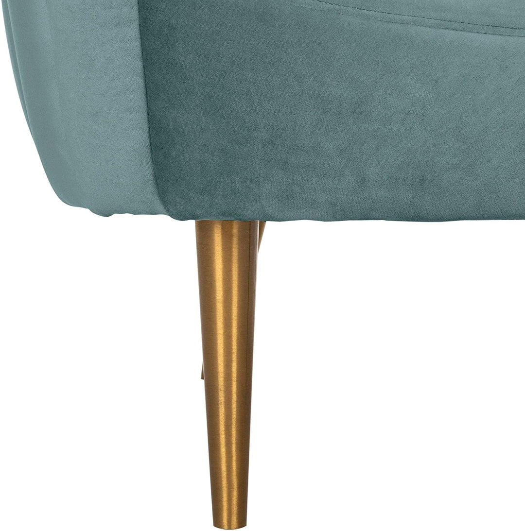 Tufted Tub Chair Seafoam/Gold Blue Solid Casual Glam Modern Contemporary Fabric Metal Wood Goldtone Finish Cushions