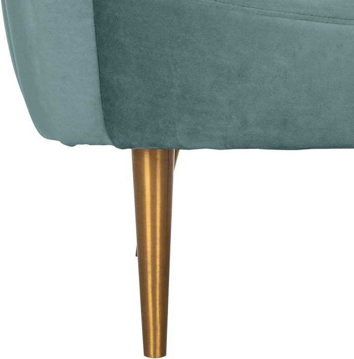 Tufted Tub Chair Seafoam/Gold Blue Solid Casual Glam Modern Contemporary Fabric Metal Wood Goldtone Finish Cushions