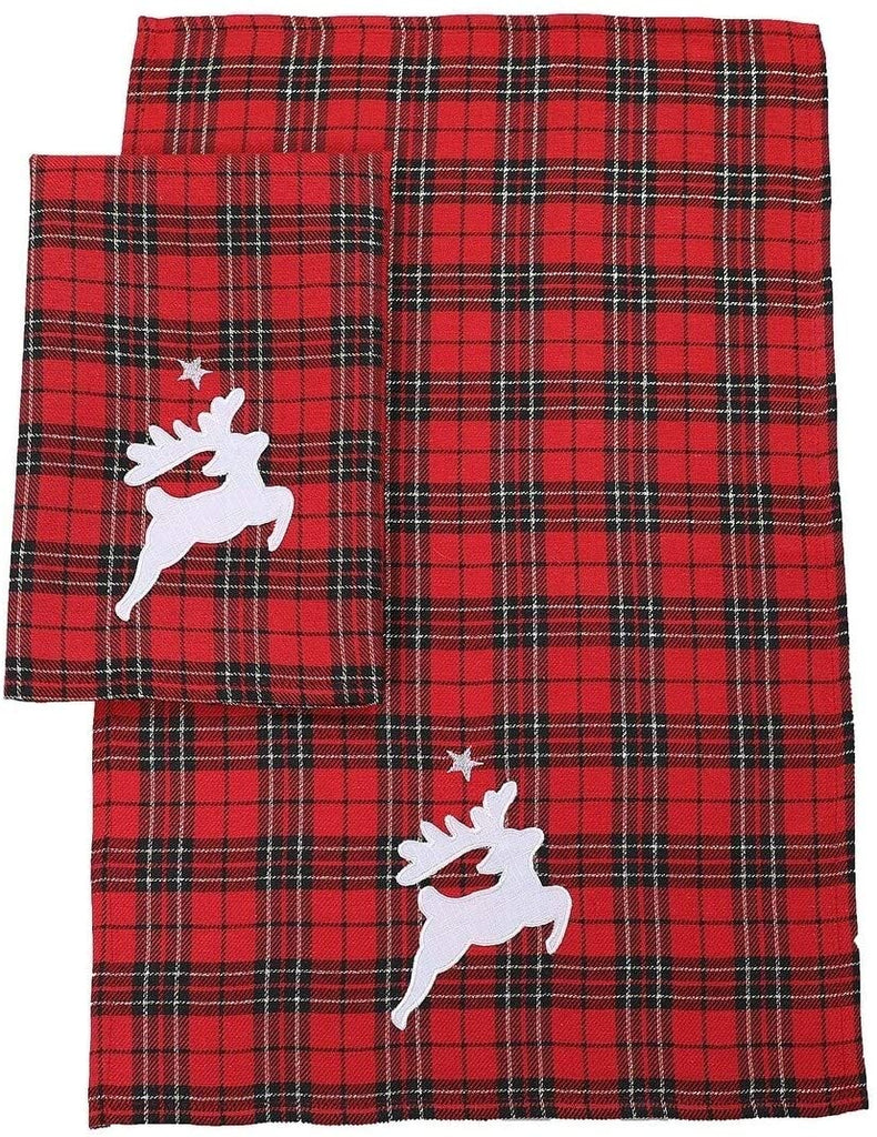 Applique Tartan Christmas Decorative Towels 14 x22 Set 2 Color