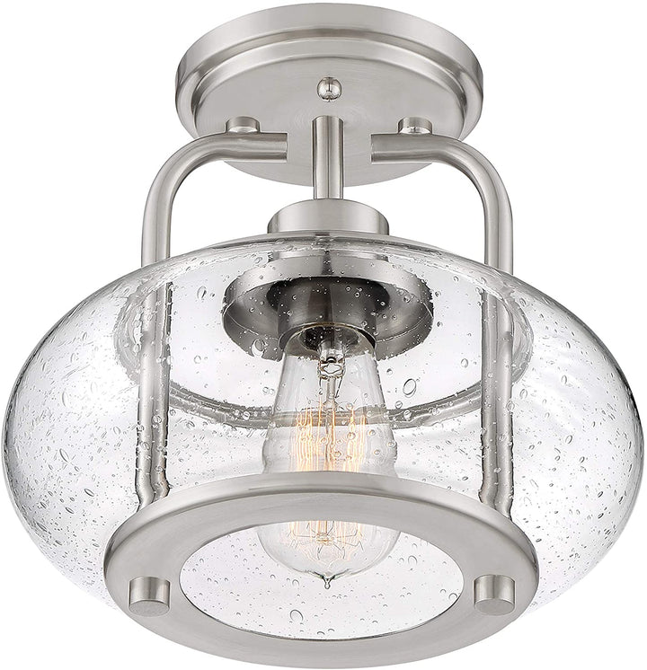 rushed Nickel Semi Flush Fixture Transitional Glass Steel