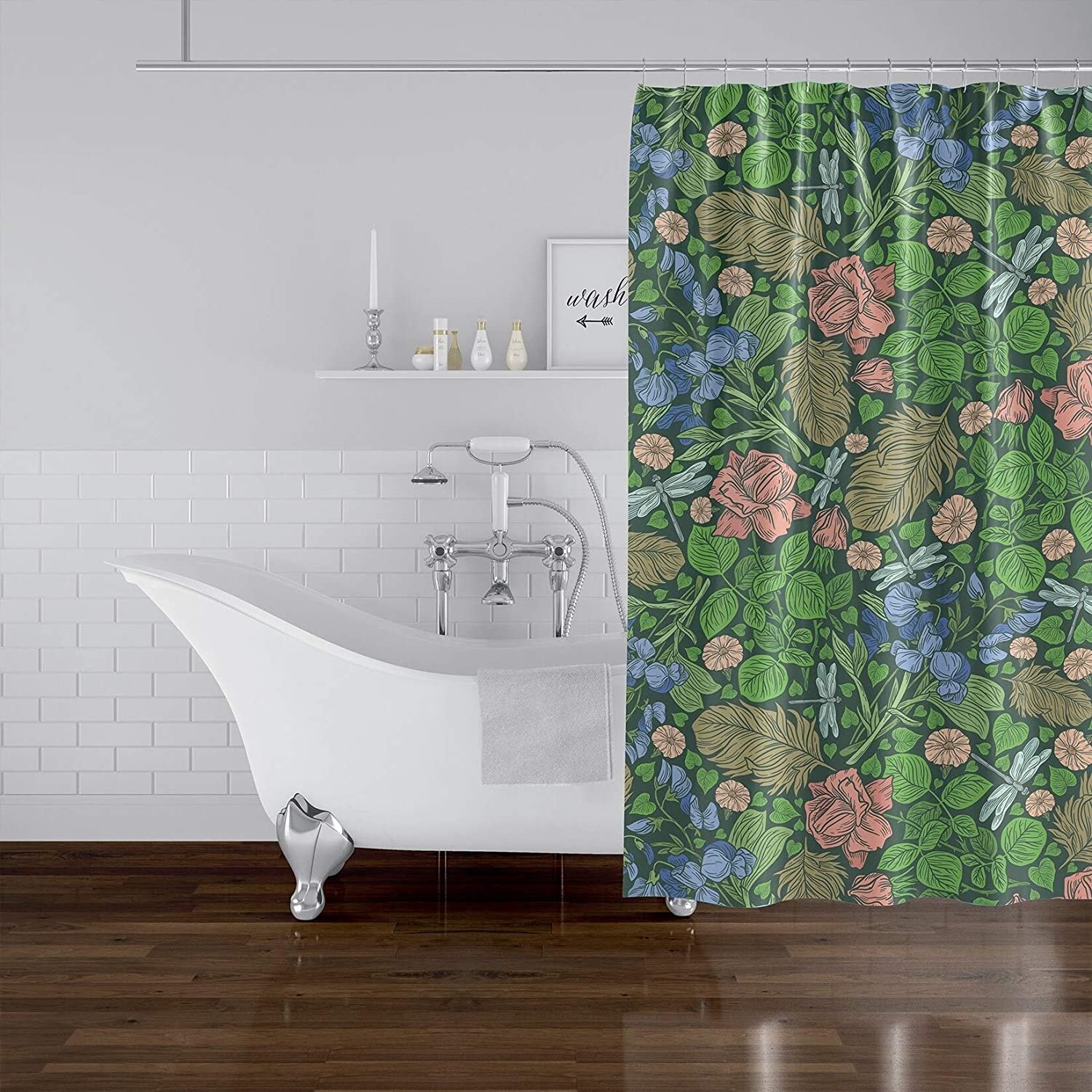 MISC Green Shower Curtain by 71x74 Green Floral Cottage Polyester