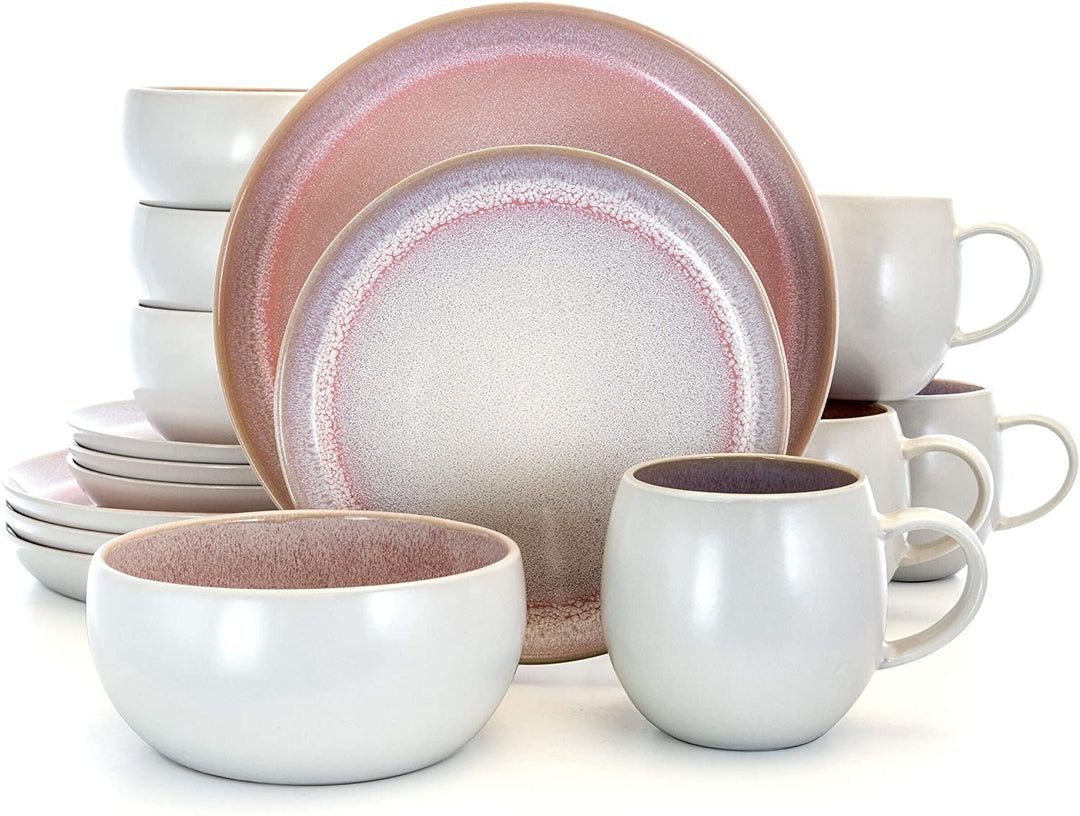 Retro Glaze 16 Piece Stoneware Dinnerware Set Purple Solid Casual Round Microwave Safe - Diamond Home USA