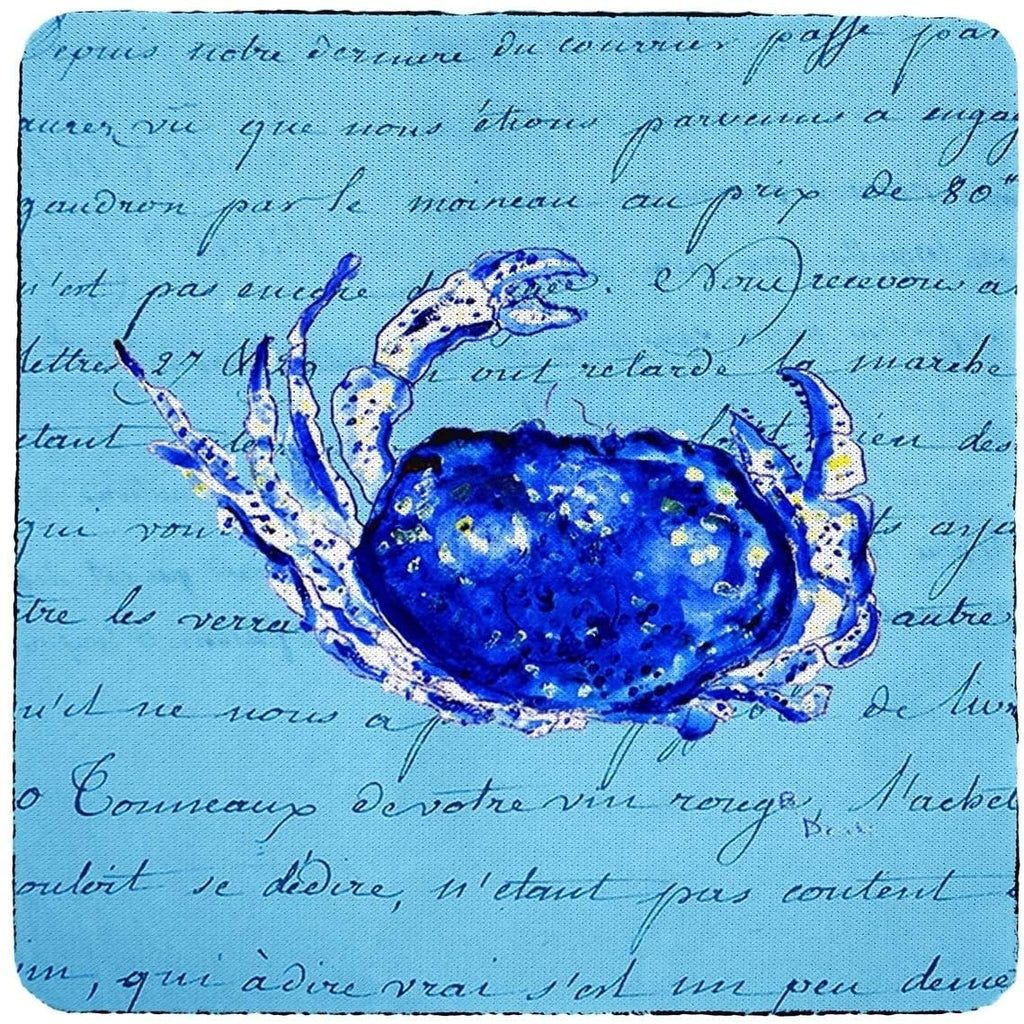 Blue Script Crab Coaster Set 4 Color Synthetic Fiber