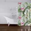 MISC Green Tropical Leaves Pink Hibiscus Shower Curtain by 71x74 Green Floral Tropical Polyester