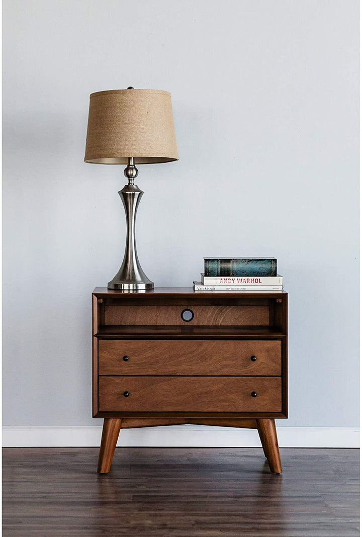 Large Wood 2 Drawer Nightstand Acorn (Brown) Brown Mid Century Modern Mahogany Felt Lined Top - Diamond Home USA