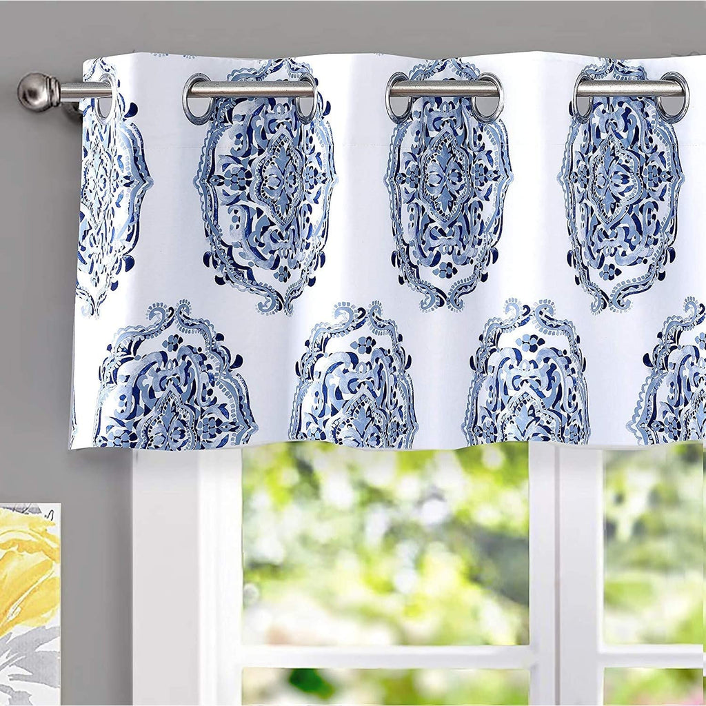 Unknown1 Medallion Floral Pattern Blackout Grommet Window Curtain Valance Pair 52" Width X 18" Length Navy French Country Polyester Insulated