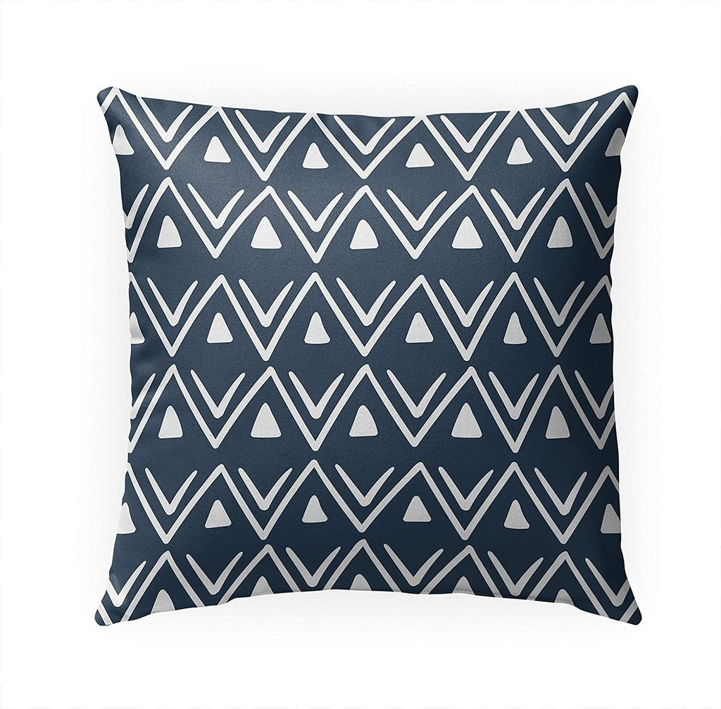 MISC Etched Zig Zag Navy Indoor|Outdoor Pillow by 18x18 Blue Geometric Southwestern Polyester Removable Cover