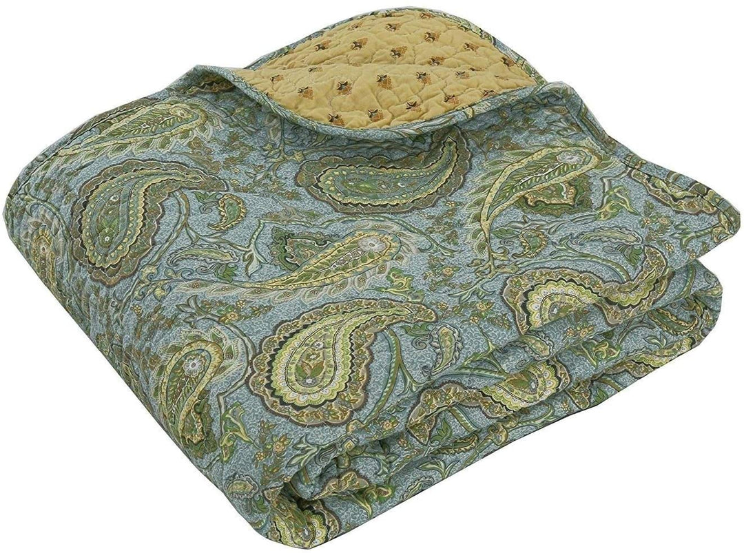 Cozy Line Paisley Cotton Throw Blanket Green Casual Traditional - Diamond Home USA