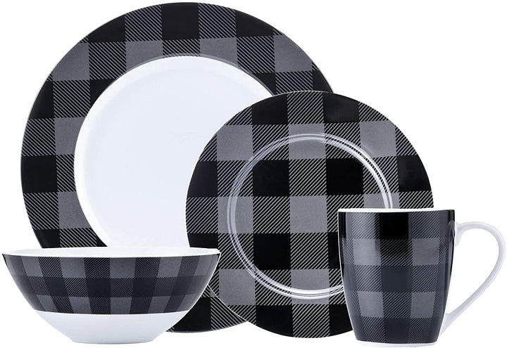 16pc Buffalo Plaid Grey/Black 11" X 0'5" Grey Stripe