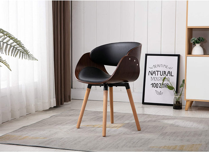 Home Beyond Black Synthetic Leather Leisure Chair Solid Modern Contemporary Wood