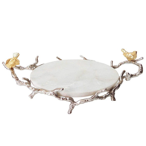 White Marbling Tray Silver Marble Serving Tray Carrying Tray Classy Elegant Stone Branch Pattern Dining Decor Design Marble