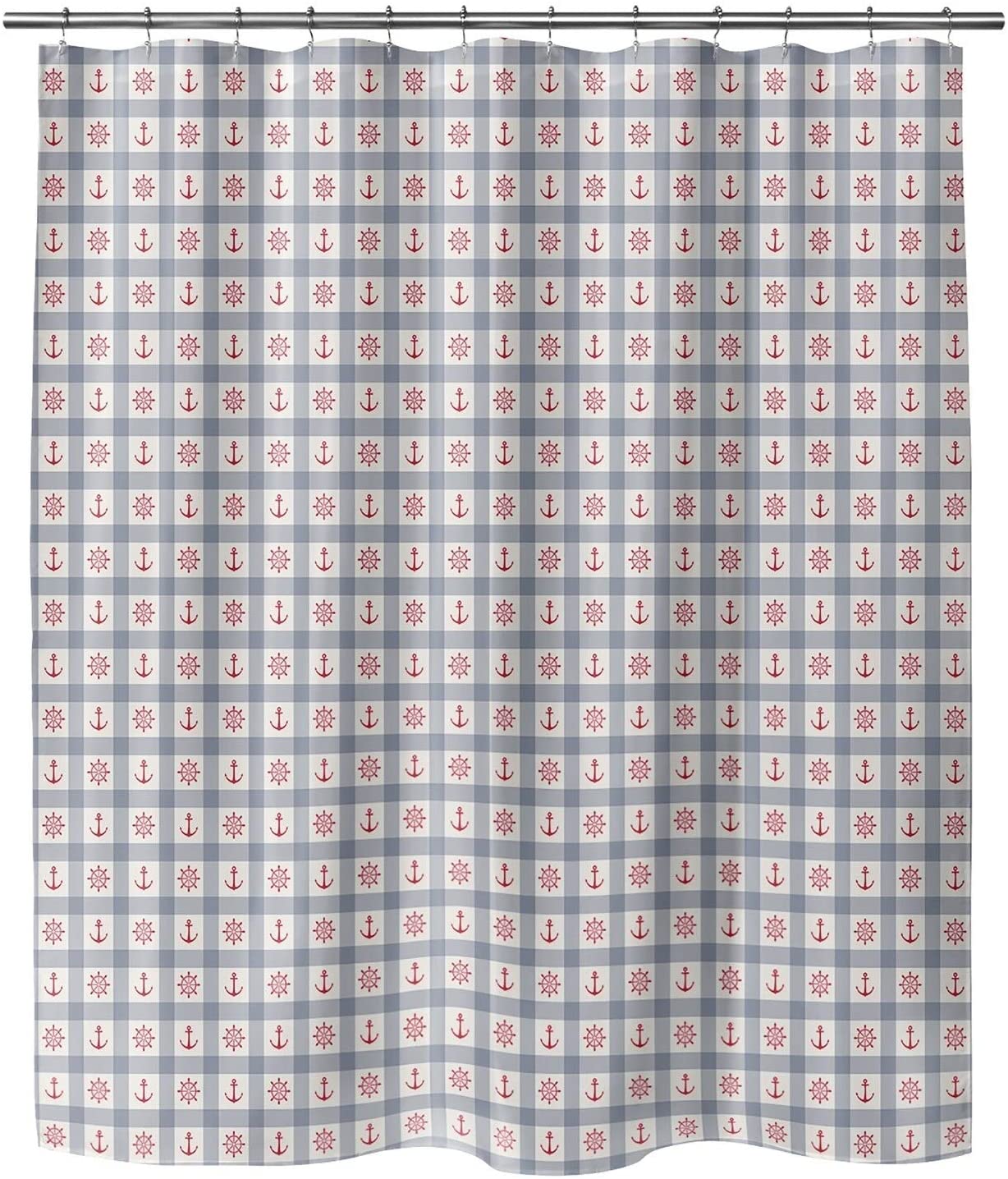 MISC Anchor Blue Red Shower Curtain by 71x74 Blue Geometric Nautical Coastal Polyester
