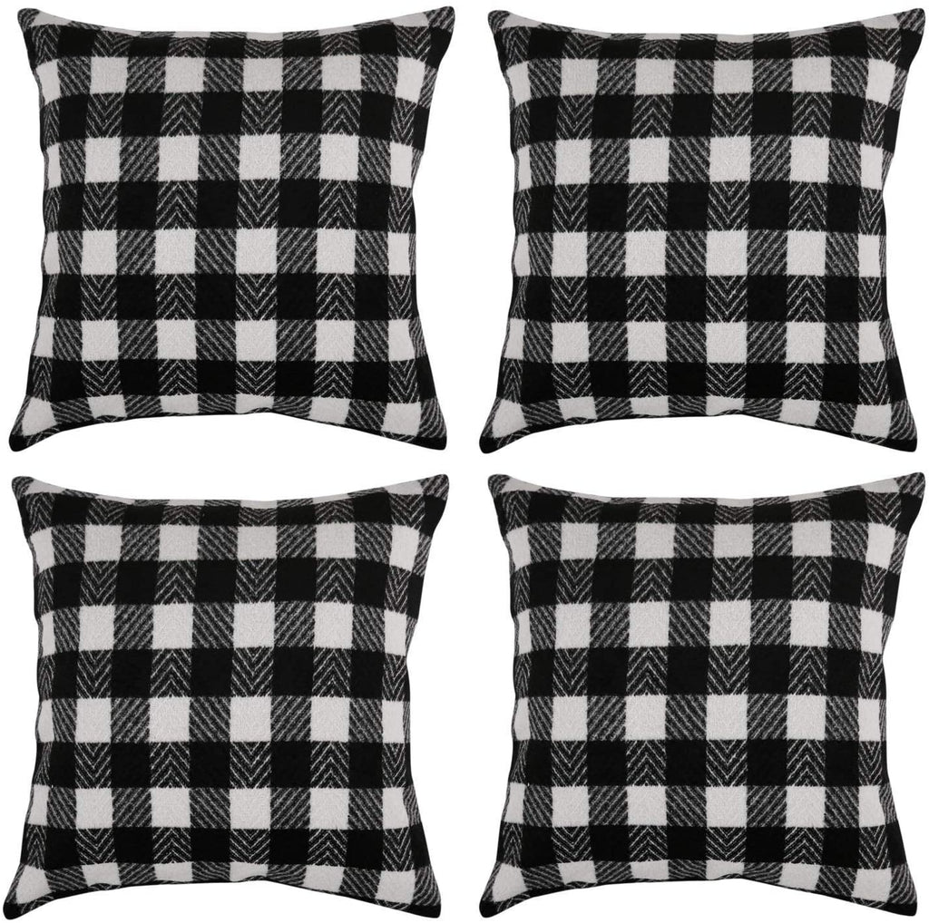 Black White Retro Checkered Plaid Throw Pillow Cover Color Graphic Casual Cotton