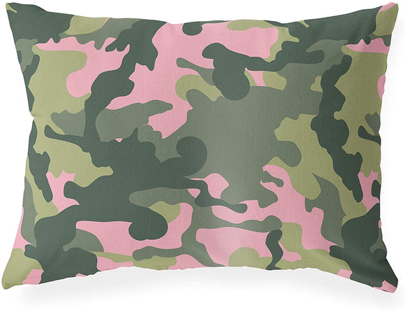 UKN Camo Flow Pink Green Lumbar Pillow Pink Geometric Polyester Single Removable Cover